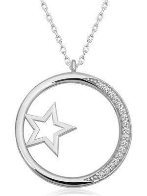 Noip 925 Ayar Gümüş Yıldız Detaylı Halka Kadın Gümüş Kolye T6650 (944)