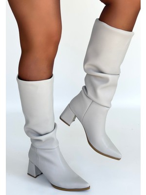 Pusat Pitay Bej Cilt Topuklu Çizme - Lisinya