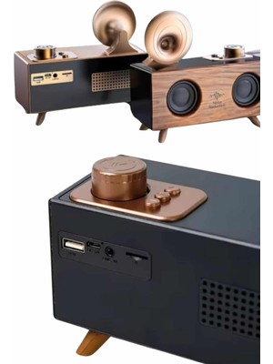 Pusat Bluetooth Nostalji Speaker Radyo Gramofon Ahşap Renk Vintage - Lisinya