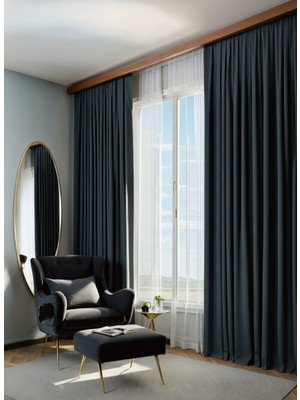 Bercem Home Kadife Dokulu Ekstrafor Büzgülü Işık Geçirmez Fon Perde - Siyah - Tek Kanat - (Pilesiz Dikim)