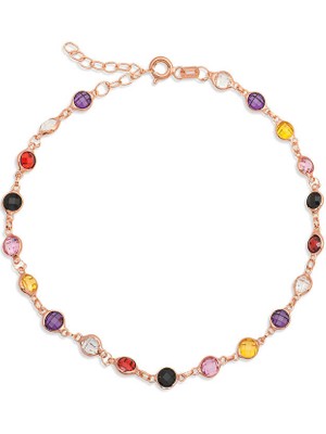 925 Ayar Gümüş Rose Renkli Taşlı Kadın Halhal T8377 (72)