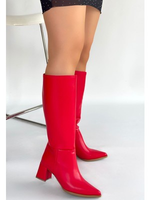 Pusat Roksa Kırmızı Cilt Topuklu Çizme - Lisinya