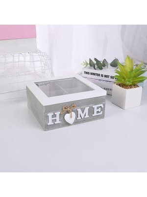 Mutlu Adım 1 Adet 18X18X8CM Ahşap Kutu Organize Home Yazılı 4 Gözlü