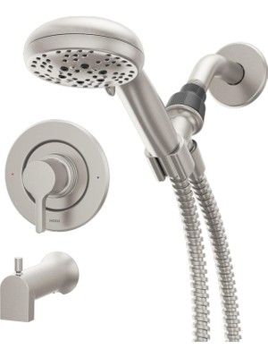Moen Beric Spot Dirençli Nikel Tek Kolu Modern Küvet ve Duş Bataryası El Duşlu, Vana Dahil, 82775SRN
