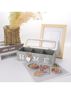 Mutlu Adım 1 Adet 24X9X8CM Ahşap Kutu Organizer Home Yazılı 3 Gözlü