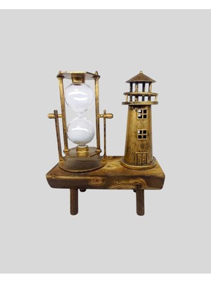 Pusat Vintage Kum Saati + Deniz Feneri Modeli – Ahşap Gövdeli Masa Üstü Dekor - Lisinya
