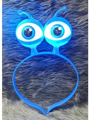 Pusat LED Işıklı  Pilli 3 Farklı Modda Yanan Uzaylı Göz Parti Tacı Mavi Renk 18X12 cm - Lisinya