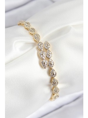 Erbilden Erb Vıp Pirinç Zirkon Taşlı Sıralı Damla Model Gold Renk Kadın Bileklik