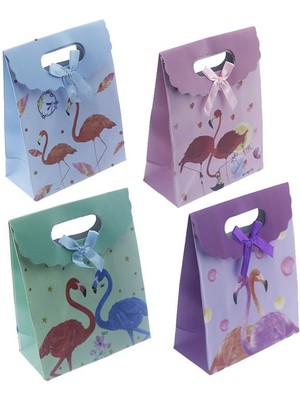 Mutlu Adım 12 Adet 12X16CM Karışık Renkte Flamingo Karton Çanta