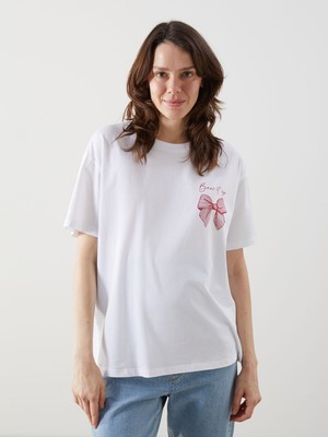 Lc Waikiki Yeni Sezon Bisiklet Yaka Baskılı Kadın Tişört