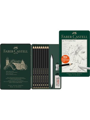Graf Von Faber-Castell Faber-Castell Pitt Matt Dereceli Kalem Seti, 11 Parça, Ultra Mat Siyah Ton, 14B Kalem, Geçiş Kalemi,