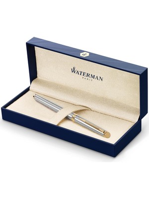 Waterman Hemisphere Paslanmaz Çelik Altın Tasarımlı Dolma Kalem, Orta Kalınlıkta Uç, Mavi Mürekkep