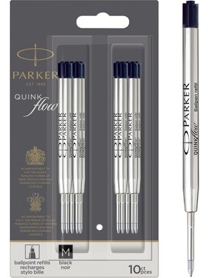 Parker Tükenmez Kalem Yedekleri | Orta Nokta | Siyah Quinkflow Mürekkebi | 10 Sayım (Ambalaj Değişeb