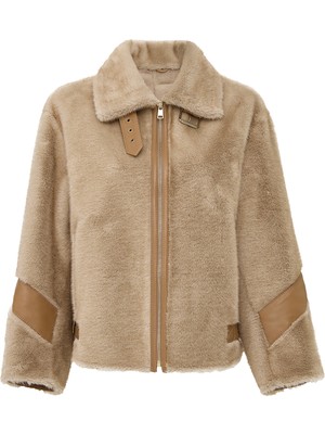 Derimod Meribel Kadın Bej Geniş Yaka Teddy Deri Mont 25WGP5205FF