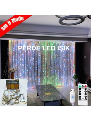 farissu 3x3 Metre 305 Led\'li 8 Fonksiyonlu Kumandalı Gökkuşağı Perde LED Işık