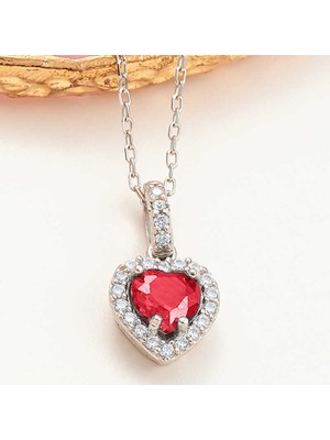 Marsilyan 925 Ayar Gümüş Kırmızı Taşlı Kalpli Kadın Kolye T8053 (72)