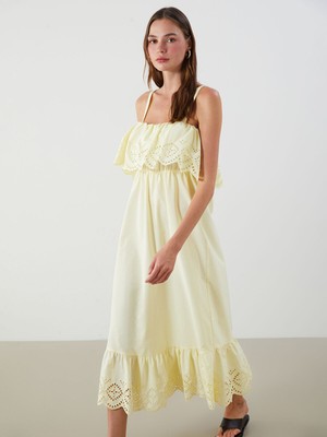 Lc Waikiki Yeni Sezon Ajurlu Askılı Belden Oturtmalı Poplin Elbise