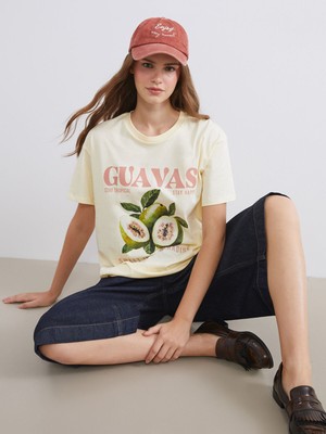 Lc Waikiki Yeni Sezon Bisiklet Yaka Baskılı Kadın Tişört