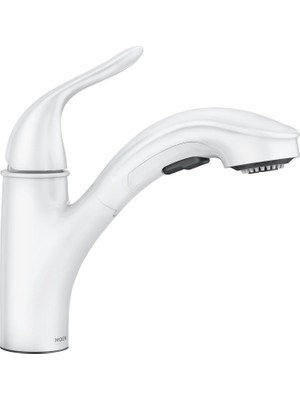 Moen Brecklyn Glacier Beyaz Tek Kulplu Tek Delikli Mutfak Bataryası, Çekme Püskürtücülü ve Güç Temiz