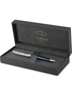 Parker Sonnet Tükenmez Kalem Hediye Kutusu, Premium Metal, Siyah Mürekkepli Orta Uç, Mavi Saten Krom