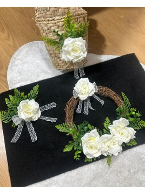 Marrone Beyaz Güllü Siyah Paspaslı Set Kapı Önü Dekoru