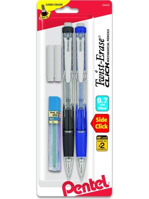 Pentel Twist Erase Click Otomatik Kalem, 2 Silgi Dolum ve Kurşun, 0,7 Mm, Çeşitli Variller, Renk Değ