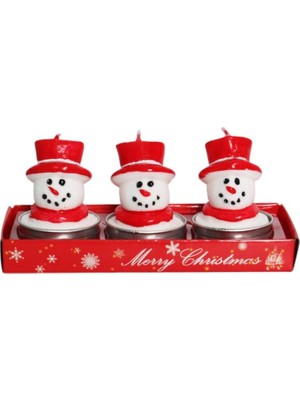 Mutlu Adım 3 Adet 4cm Yılbaşı Tealight Mum Şapkalı Kardan Adam