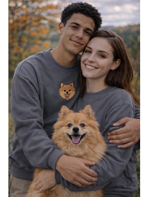 Muhtar Store Pomeranian Köpek Desenli Sevgili Sweatshirt – Unisex Çift Kombini