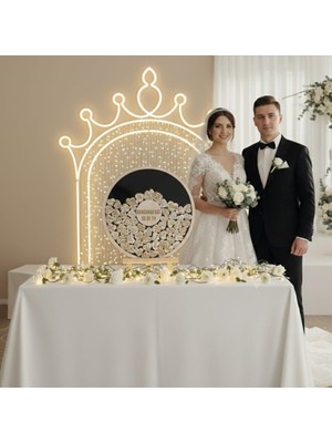 Evlilik Sepetim Düğün-Nişan Siyah Pleksi 50 cm Yuvarlak Misafir-Hatıra Anı Kutusu-Defteri + Şövale ve Kalem Hediyeli