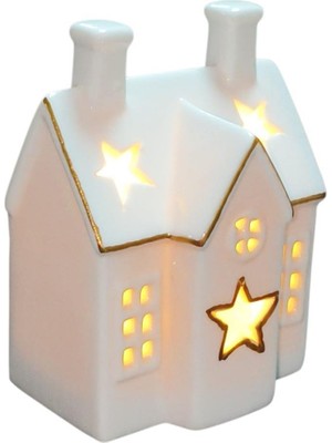 Mutlu Adım 1 Adet 5X9CM Mini Seramik Ev LED Işıklı