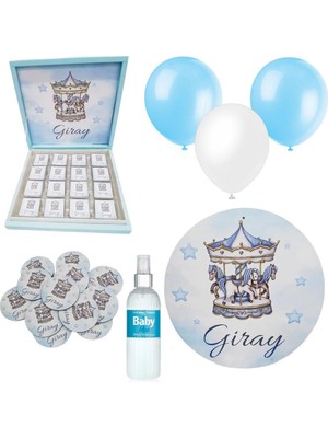 Mutlu Adım Bebek Doğum Hediyelik Süsleme Seti Çikolata Ahşap Magnet - Kapı Süsü - Kolonya - Balon Mod.8