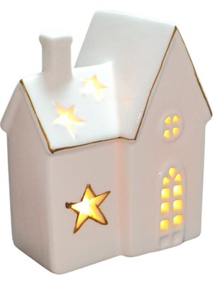 Mutlu Adım 1 Adet 5X9CM Mini Seramik Ev LED Işıklı Dekor Biblo