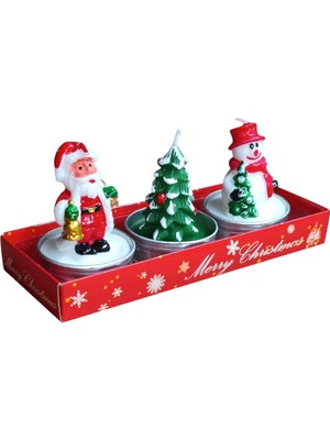Mutlu Adım 3 Adet 4cm Yılbaşı Tealight Mum Noel Baba Çam Ağacı Kardan Adam