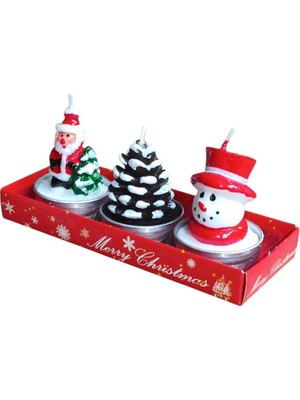 Mutlu Adım 3 Adet 4cm Yılbaşı Tealight Mum Noel Baba Kozalak Kardan Adam