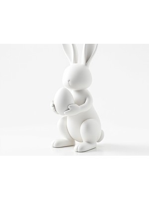 Talha3D 🐰 Minimal Beyaz Tavşan Biblosu – Yumurta Figürlü Dekoratif Obje
