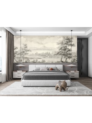 Soft Manzara Ev Ağaçlar Poster Duvar Kağıdı