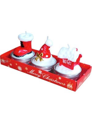 Mutlu Adım 3 Adet 4cm Yılbaşı Tealight Mum Çorap Şapka Ev
