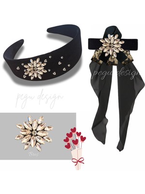 Pegu 3 Lü Set Kadife Taç, Yala Broşu , Yaka Iğnesi , Yaka Broşu Hediyelik Sevgililer Günü