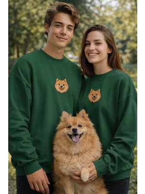 Muhtar Store Pomeranian Köpek Desenli Sevgili Sweatshirt – Unisex Çift Kombini