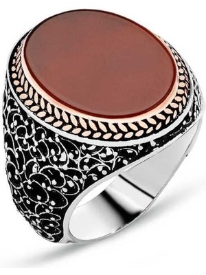 Inure Jewelry Gümüş Düz Akik Taşlı Erkek Yüzük