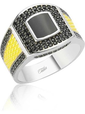 Inure Jewelry Gümüş Siyah Taşlı Erkek Yüzük