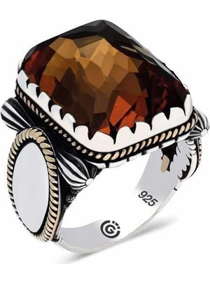 Inure Jewelry ​gümüş Zirkon Akik Taşlı Kare Erkek Yüzük