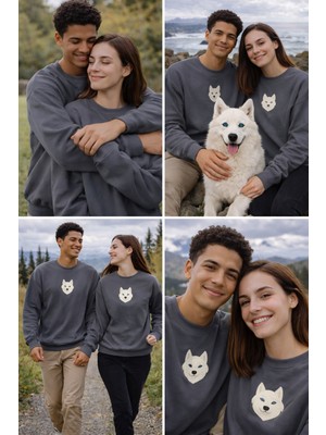 Muhtar Store Samoyed Köpek Desenli Sevgili Sweatshirt – Unisex Çift Kombini