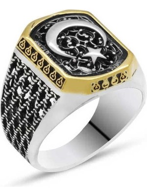 Inure Jewelry Gümüş Türk Bayrağı Ay Yıldız Erkek Yüzük