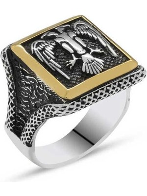 Inure Jewelry Gümüş Çift Başlı Kartal Erkek Yüzük