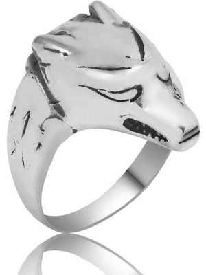 Inure Jewelry Gümüş Kurt Figürlü Erkek Yüzük