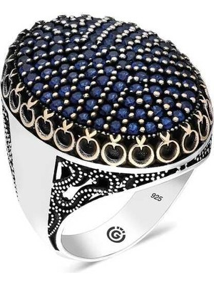 Inure Jewelry Gümüş Lacivert Zirkon Taşlı Oval Erkek Yüzük