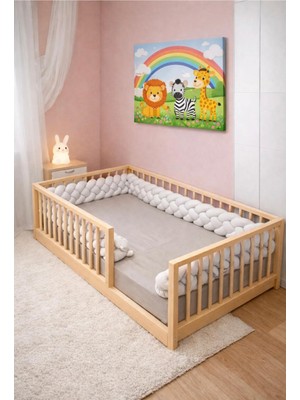 Montessori Ahşap Yer Yatağı – Korkuluklu Çocuk Karyolası