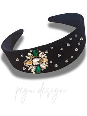 Pegu Kadife Kristal Cam Taşlı Özel Tasarım Geniş Taç