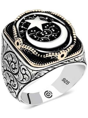 Inure Jewelry Gümüş Ay yıldız Oval Erkek Yüzük